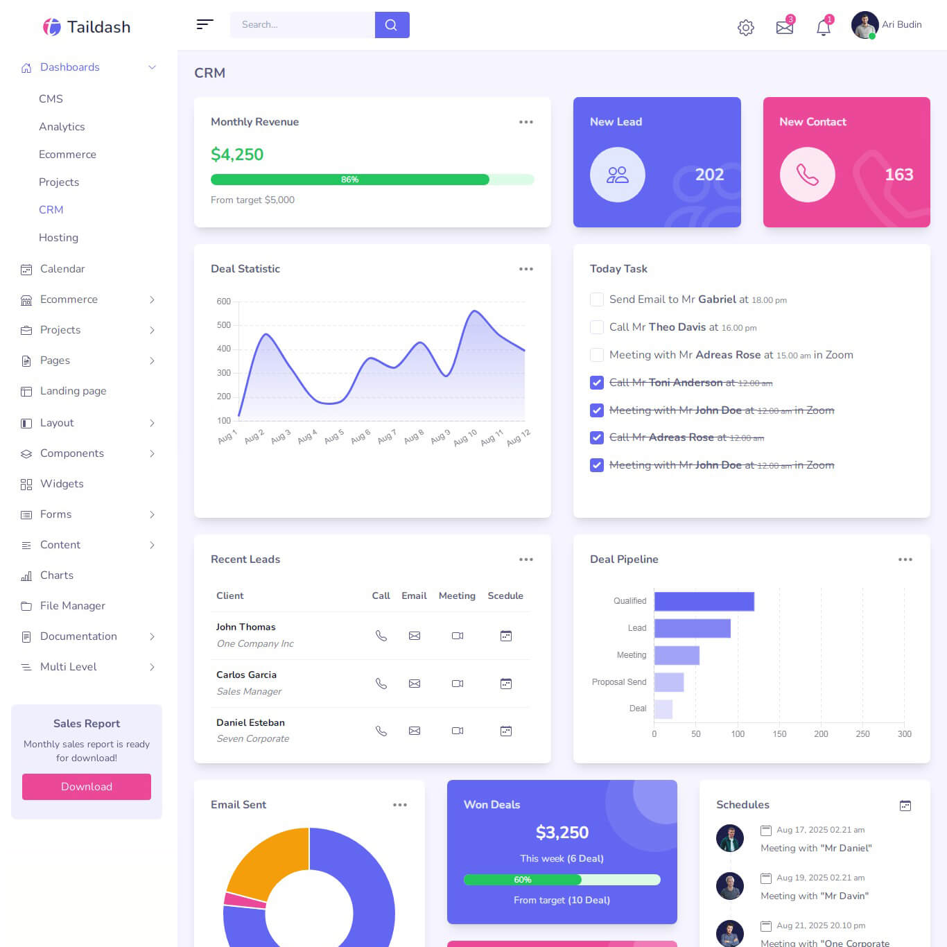Tailwind dashboard CRM